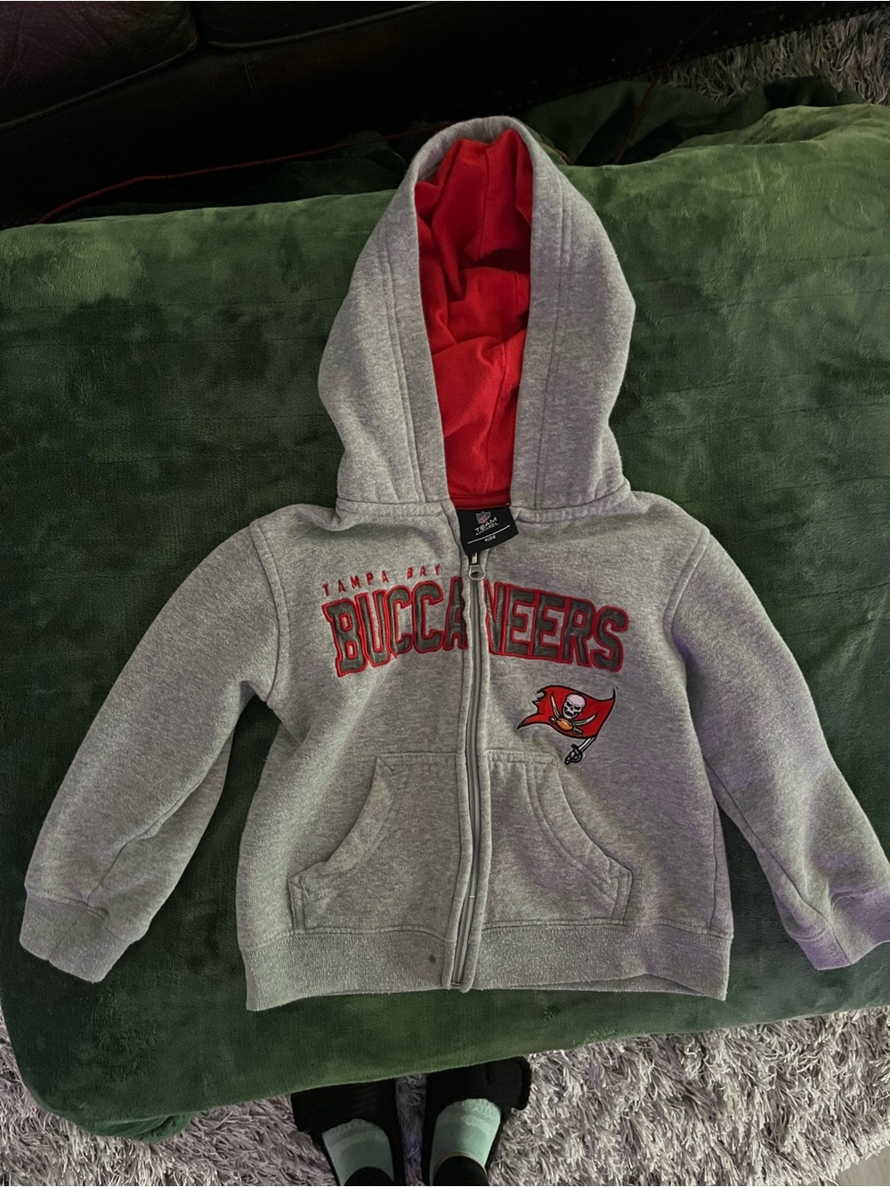 NFL Tampa Bay Buccaneers Grey Hoodie with Red Lining - Kids